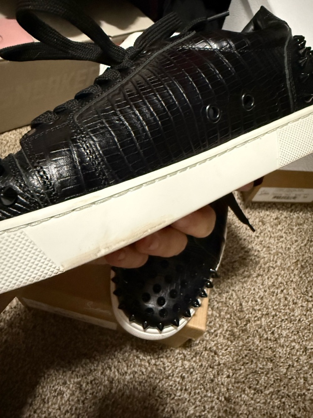 Christian Louboutin Black Studded Low-Top Sneakers - Picture 6 of 7